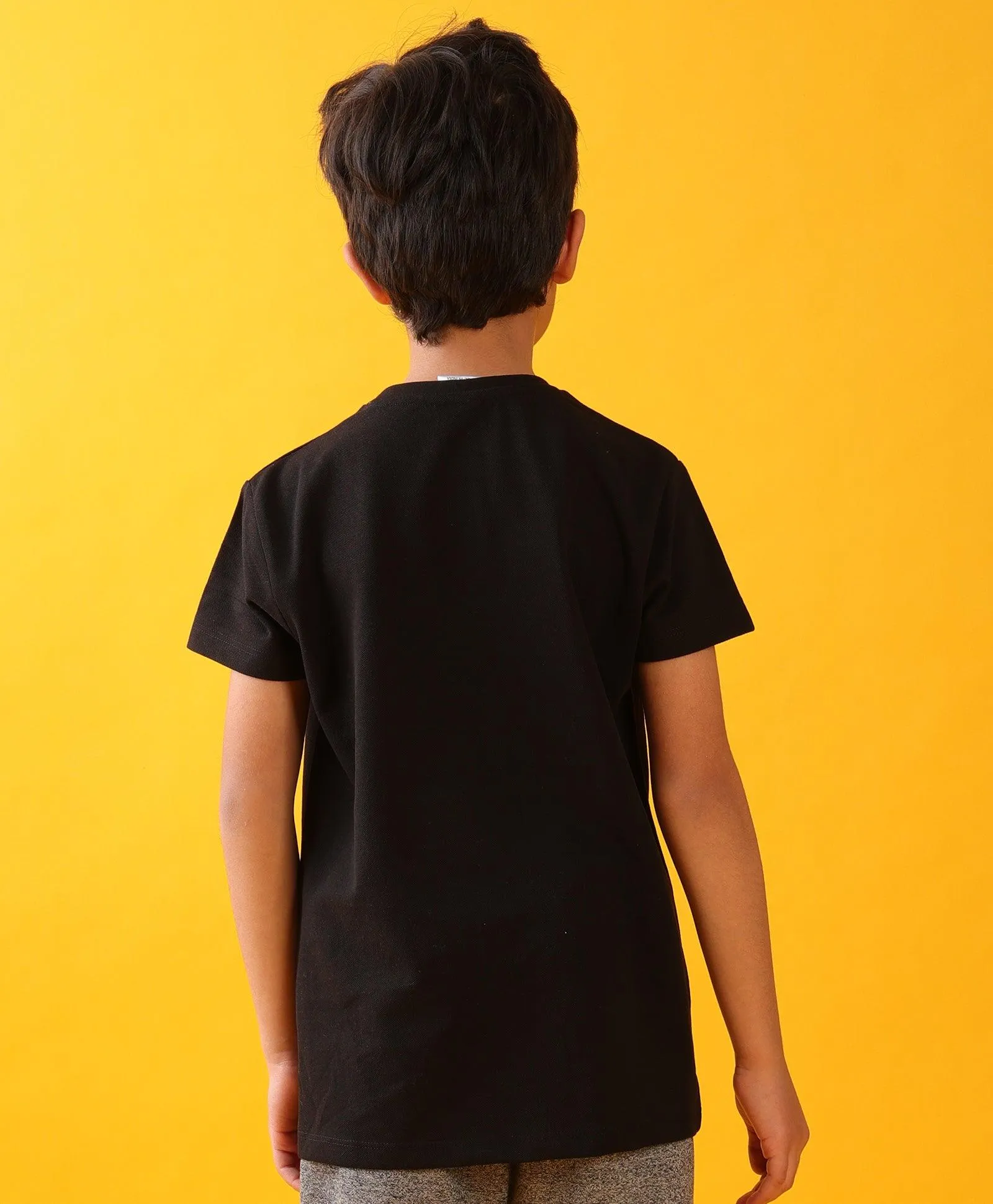 POPCORN BLACK SUMMER SHORT SLEEVE BOYS T-SHIRT - BLACK