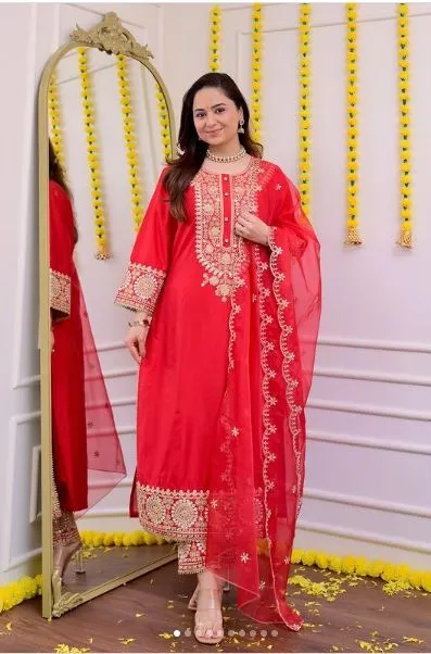 Premium Red Heavy Silk Suit