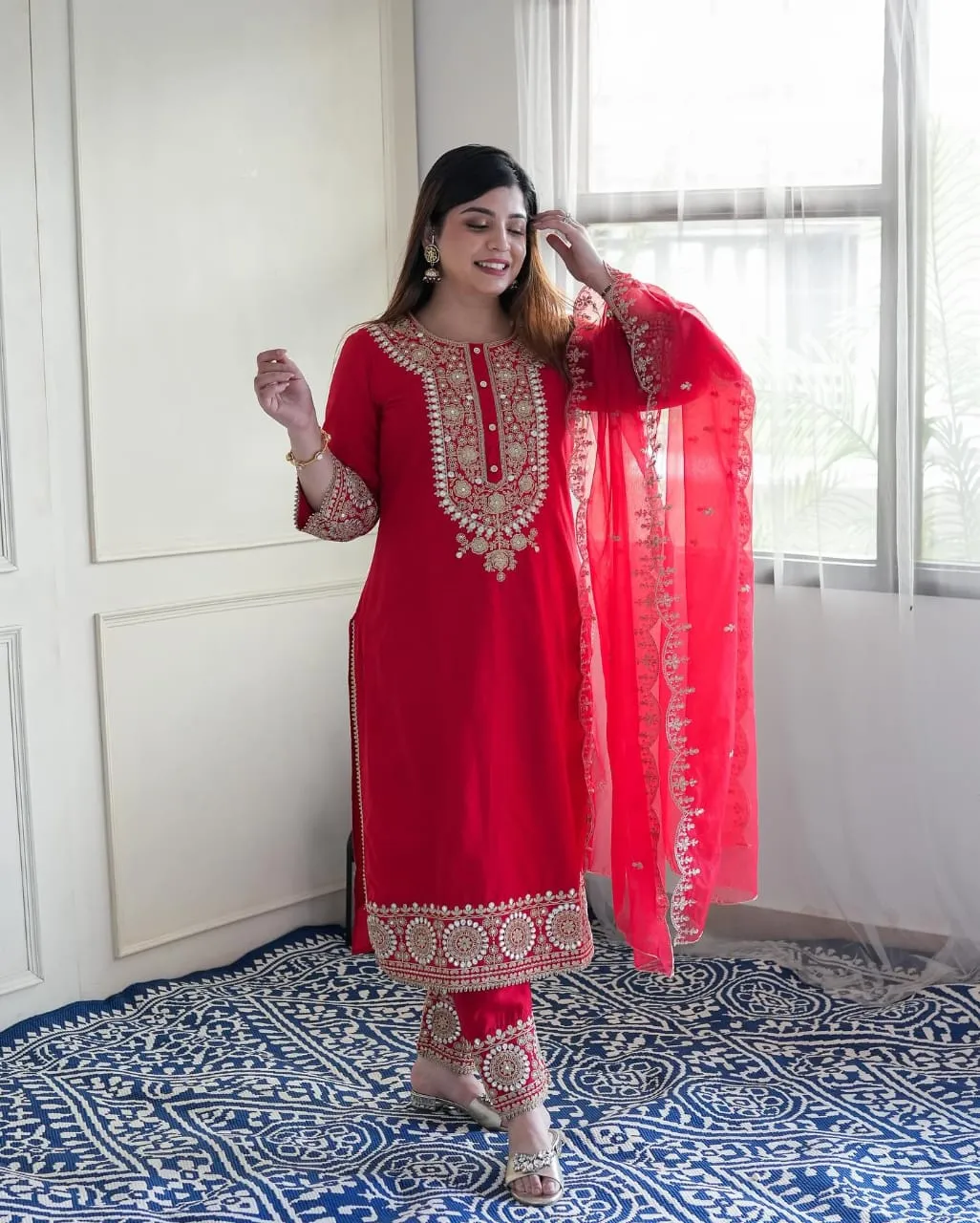 Premium Red Heavy Silk Suit