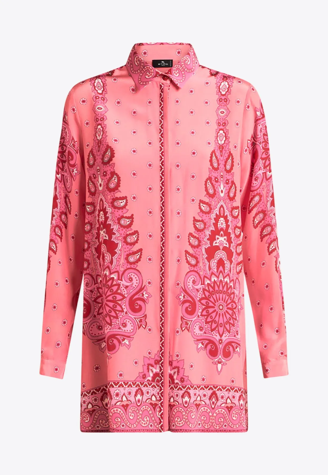Printed Button-Up Silk Shirt