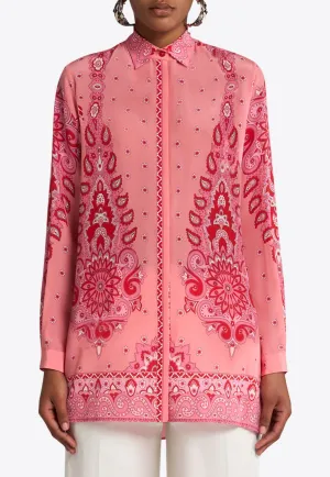 Printed Button-Up Silk Shirt