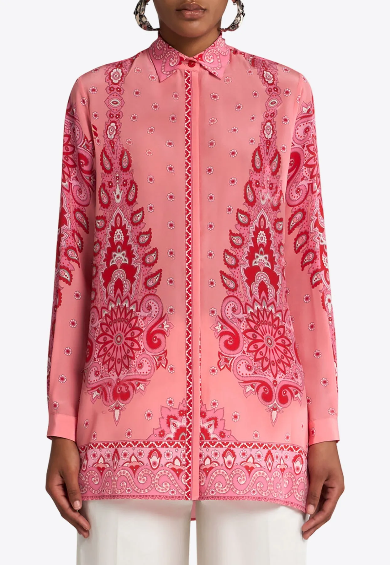 Printed Button-Up Silk Shirt