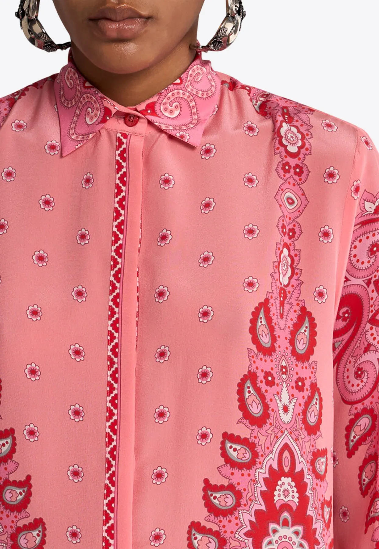 Printed Button-Up Silk Shirt