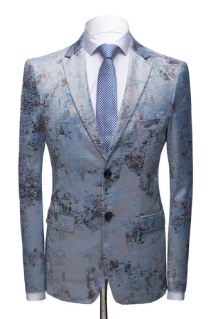 Printing Men Marriage Suits Blue Wedding Tuxedos with White Pants