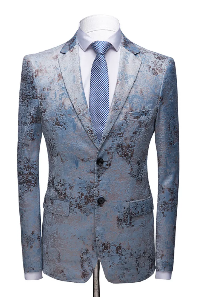 Printing Men Marriage Suits Blue Wedding Tuxedos with White Pants