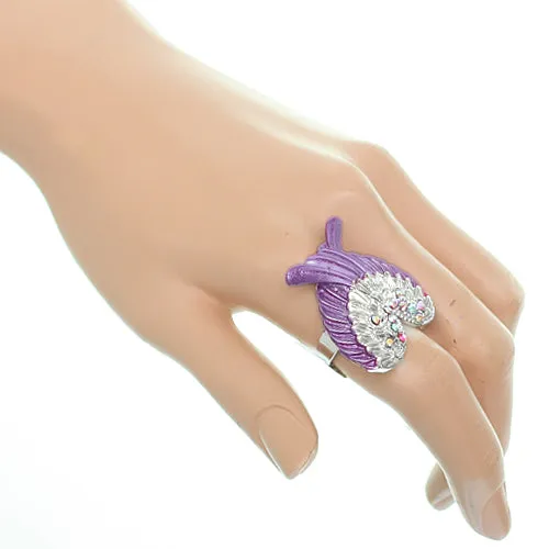 Purple Double Wing Rhinestone Adjustable Ring