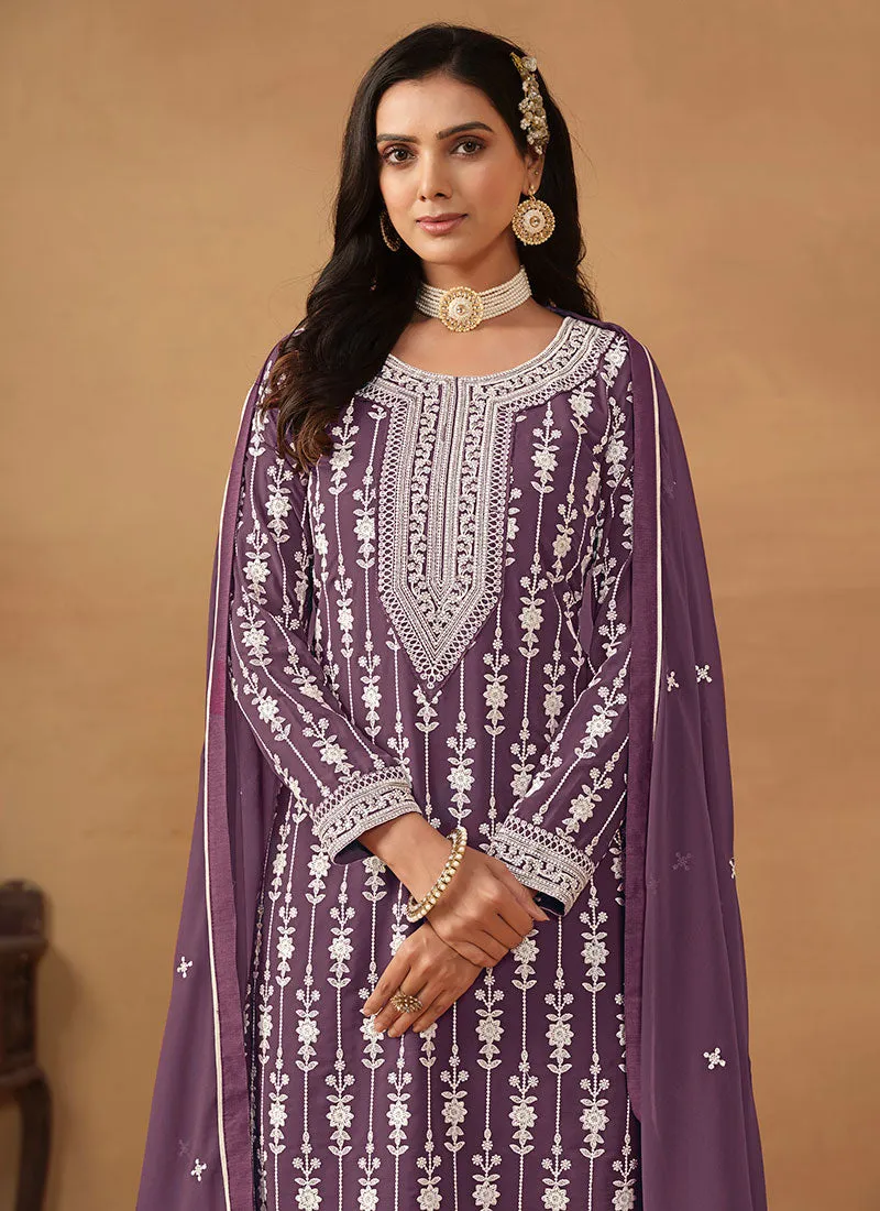 Purple Embroidery Designer Gharara Suit