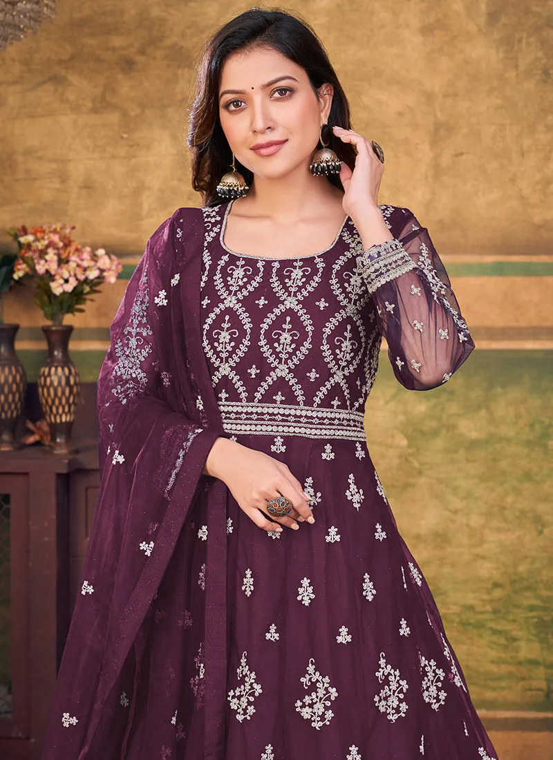 Purple Embroidery Traditional Festive Anarkali Suit