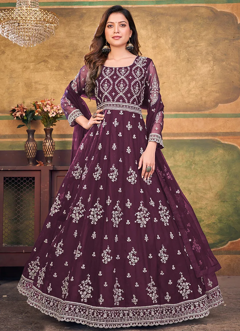 Purple Embroidery Traditional Festive Anarkali Suit