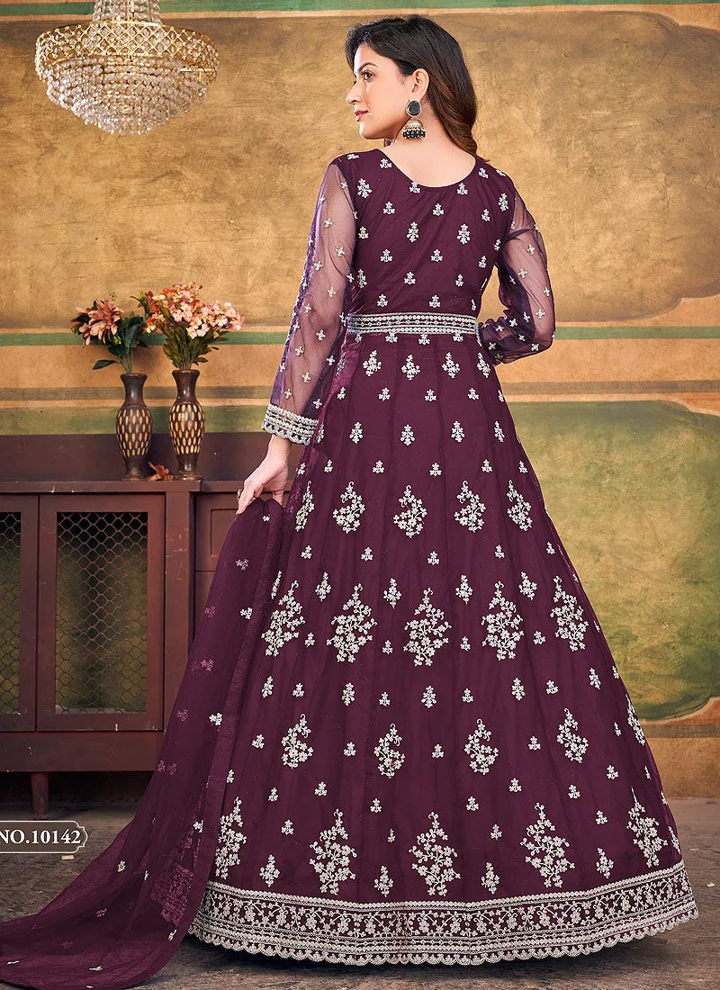 Purple Embroidery Traditional Festive Anarkali Suit