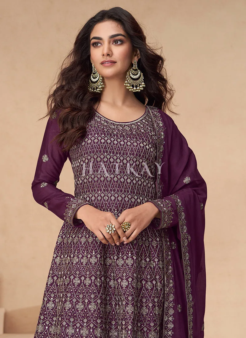 Purple Peplum Style Palazzo Suit