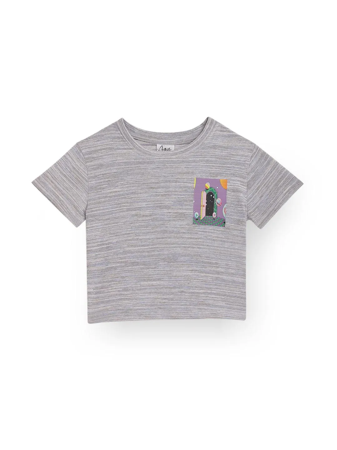 PURPLE PLANET TEXTURED SUMMER GIRLS T-SHIRT - BLUE