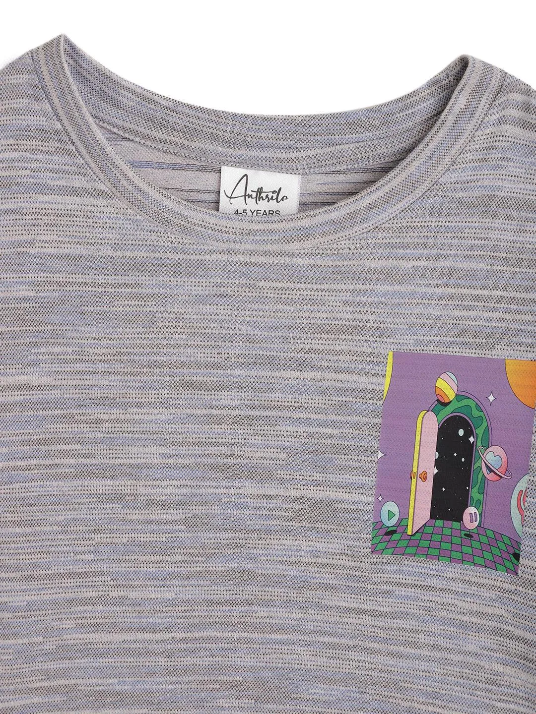 PURPLE PLANET TEXTURED SUMMER GIRLS T-SHIRT - BLUE