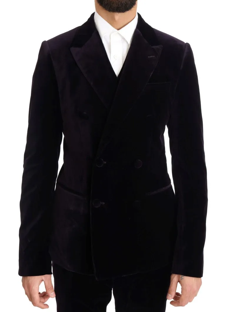 Purple Velvet Slim Fit Double Breasted Suit