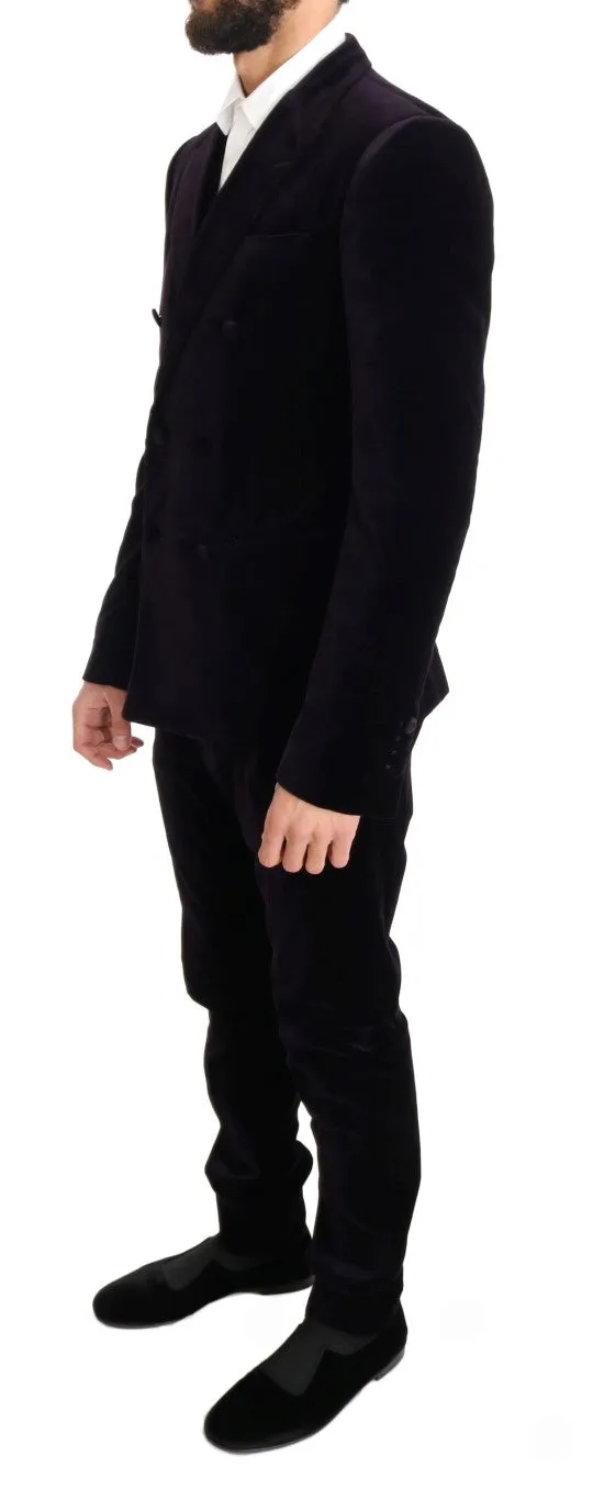 Purple Velvet Slim Fit Double Breasted Suit