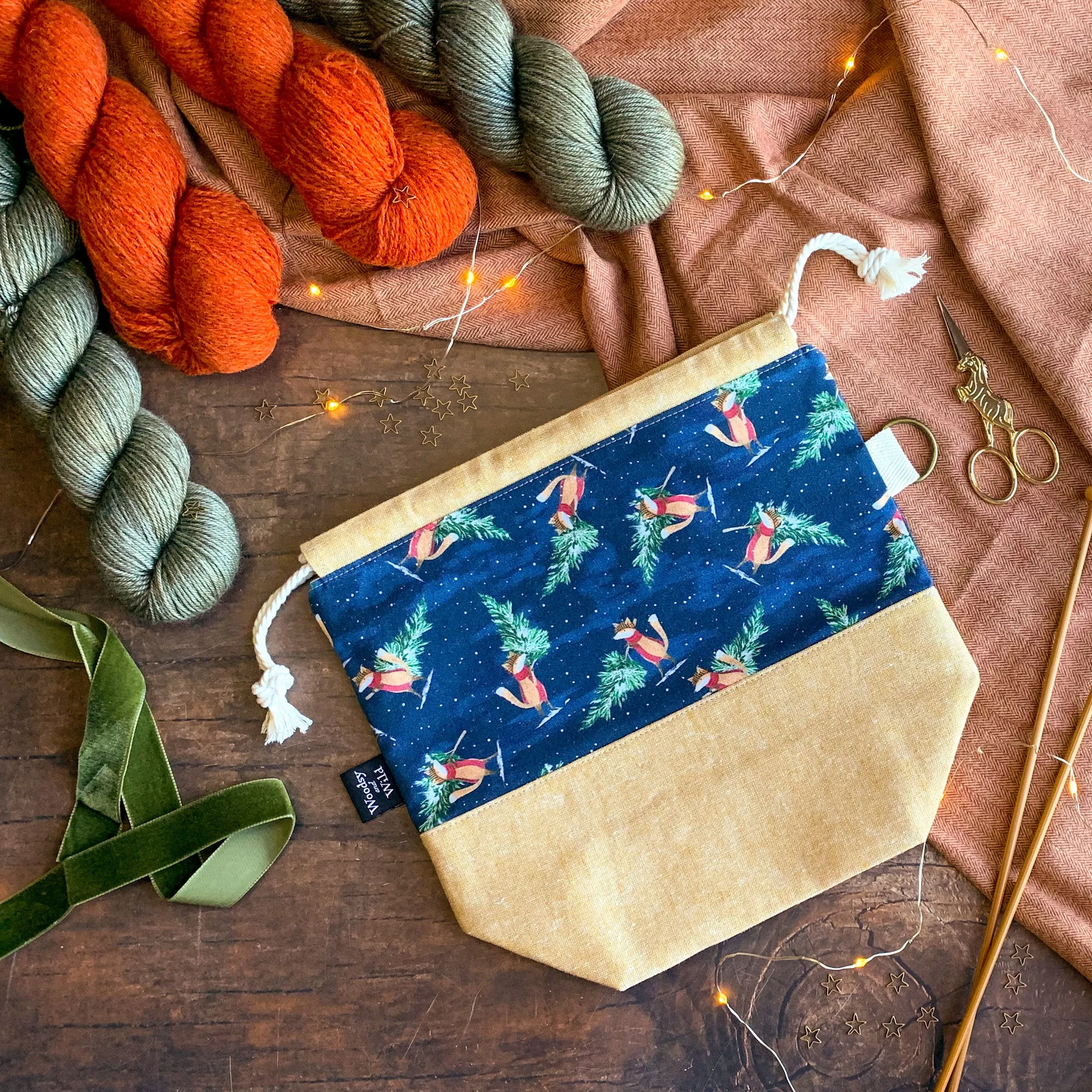 "Evergreen Foxes"- Knitting Project Bag- Ready to Ship