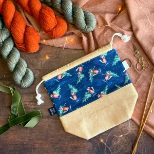 "Evergreen Foxes"- Knitting Project Bag- Ready to Ship