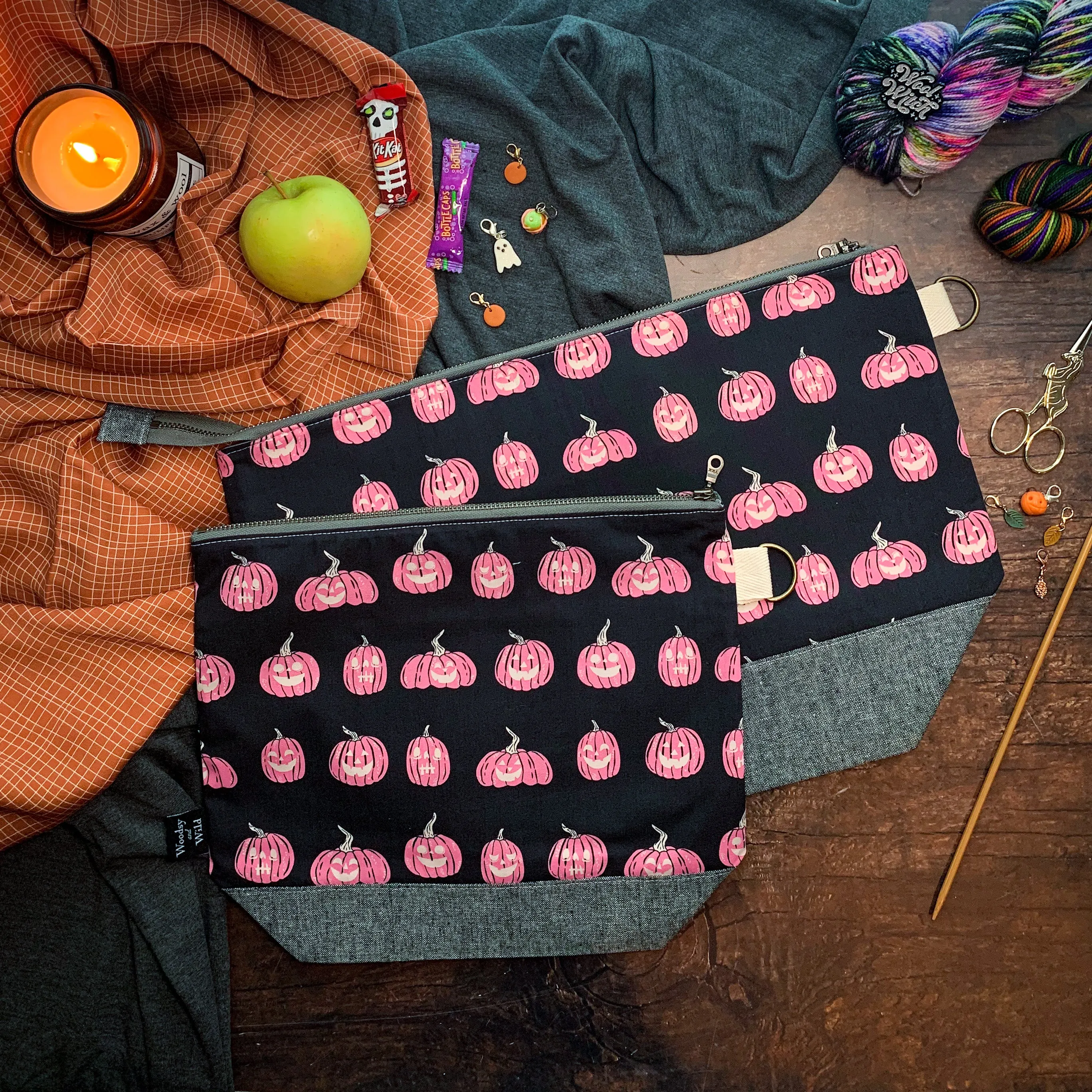 "Jack-'O-Lantern"- Knitting Project Bag- Ready to Ship