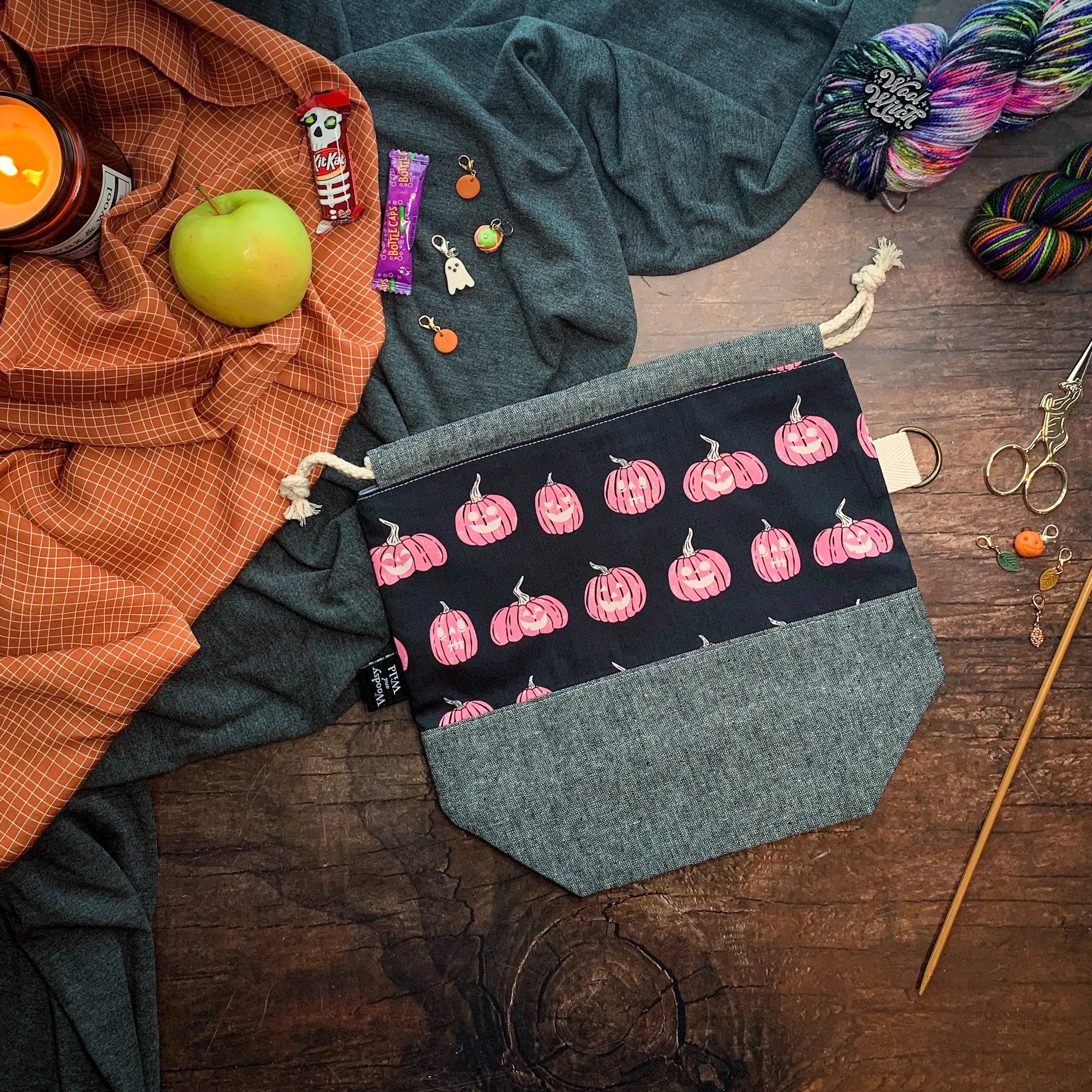 "Jack-'O-Lantern"- Knitting Project Bag- Ready to Ship