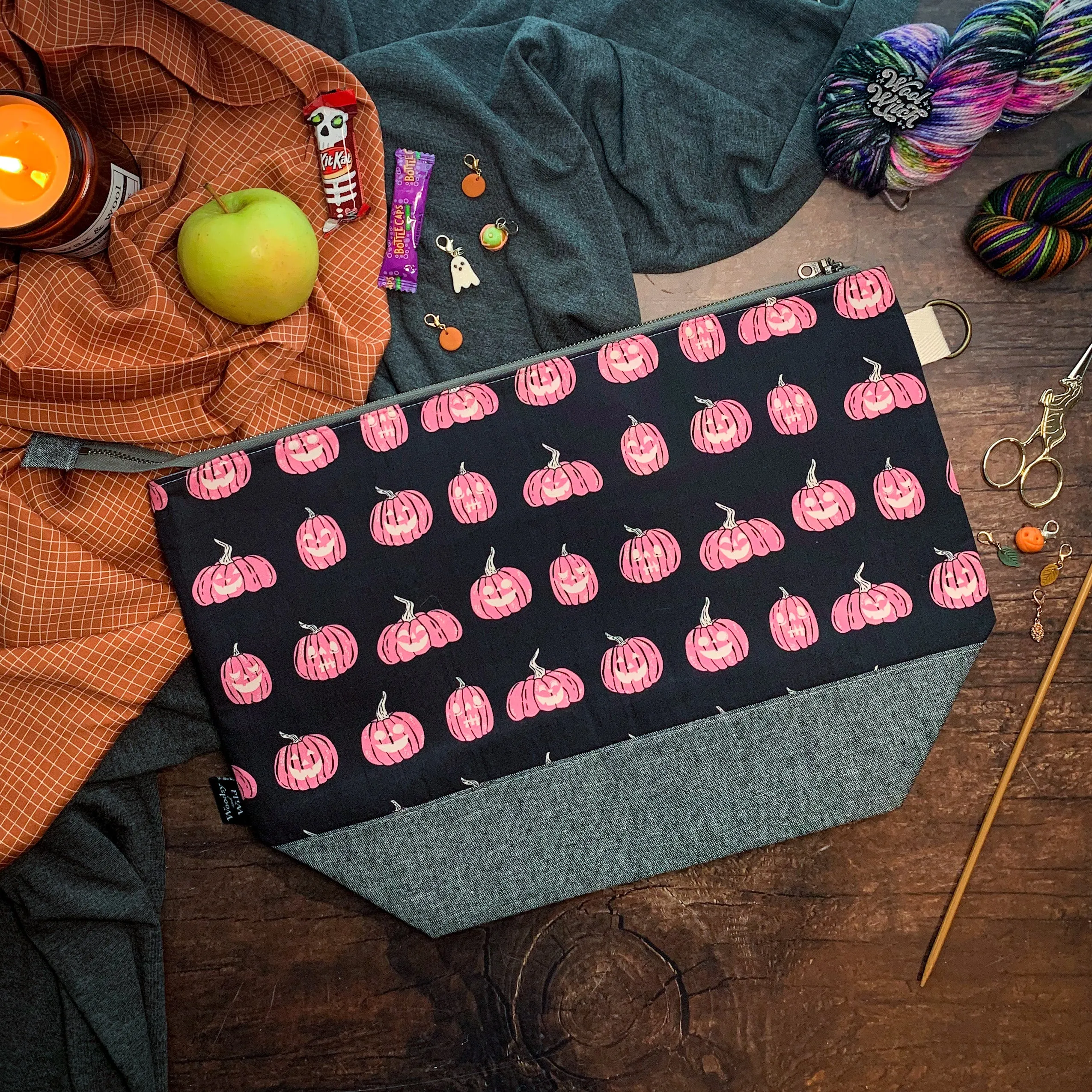 "Jack-'O-Lantern"- Knitting Project Bag- Ready to Ship