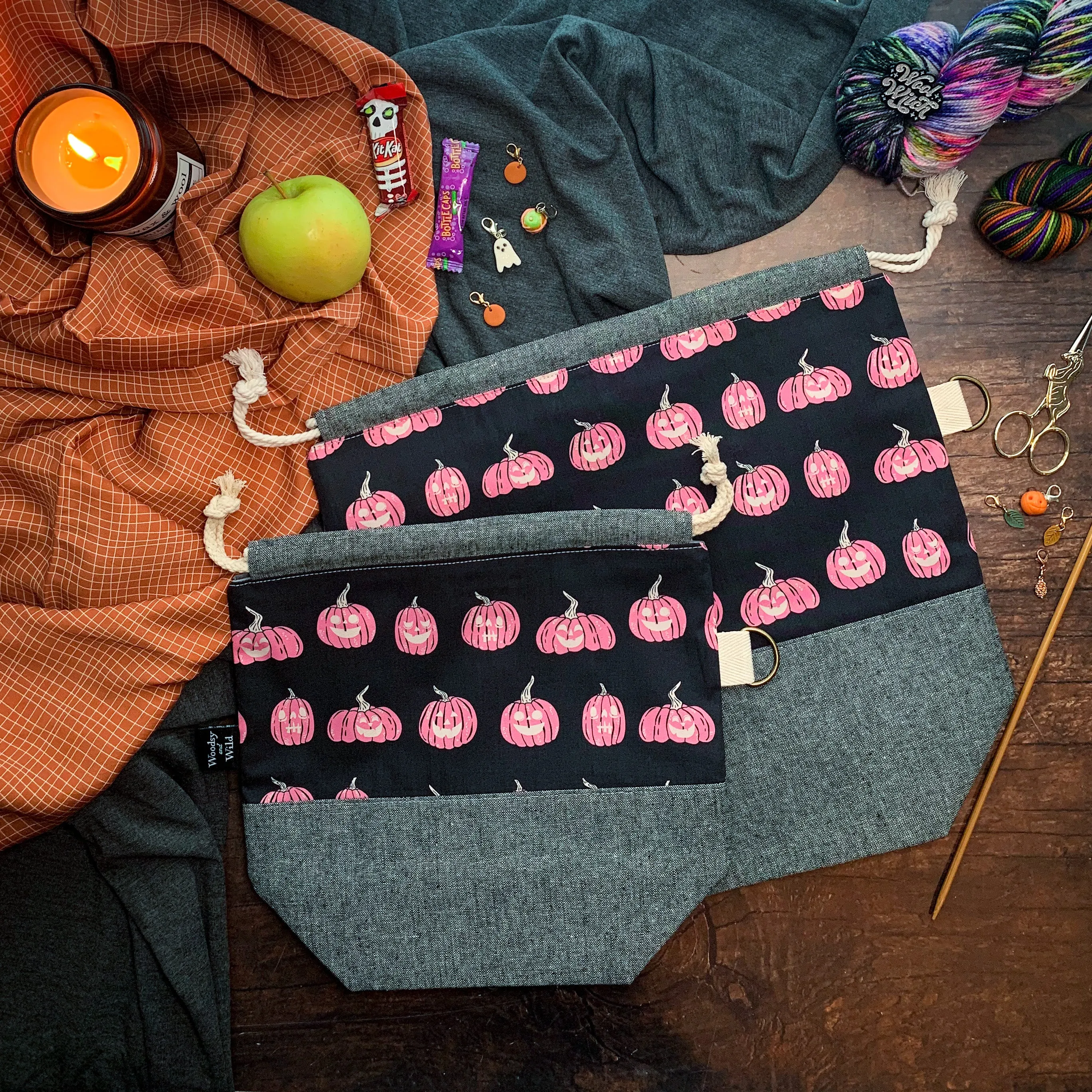 "Jack-'O-Lantern"- Knitting Project Bag- Ready to Ship