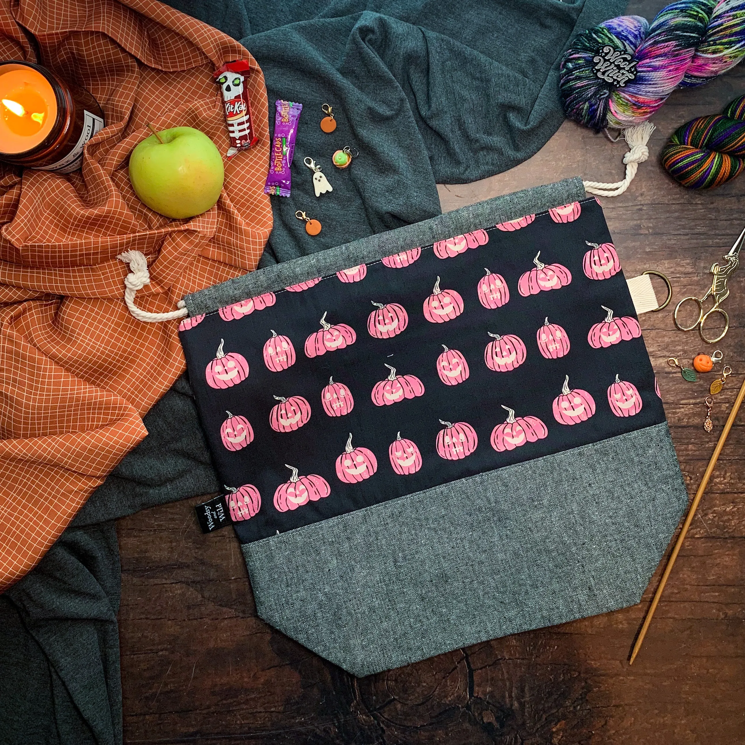 "Jack-'O-Lantern"- Knitting Project Bag- Ready to Ship