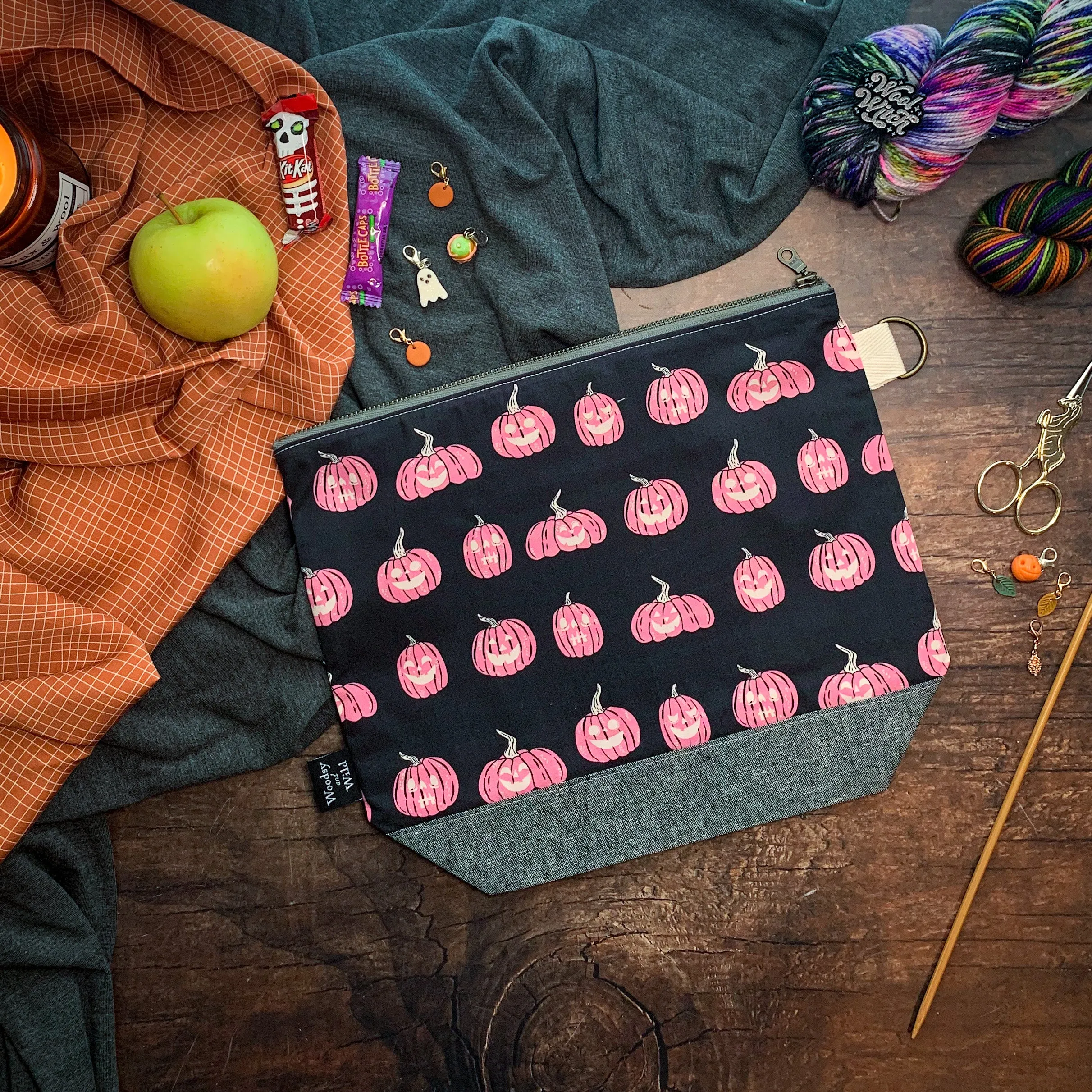 "Jack-'O-Lantern"- Knitting Project Bag- Ready to Ship