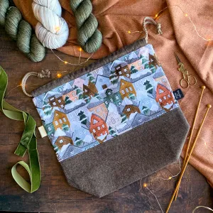 "Snowy Houses"- Knitting Project Bag- Ready to Ship