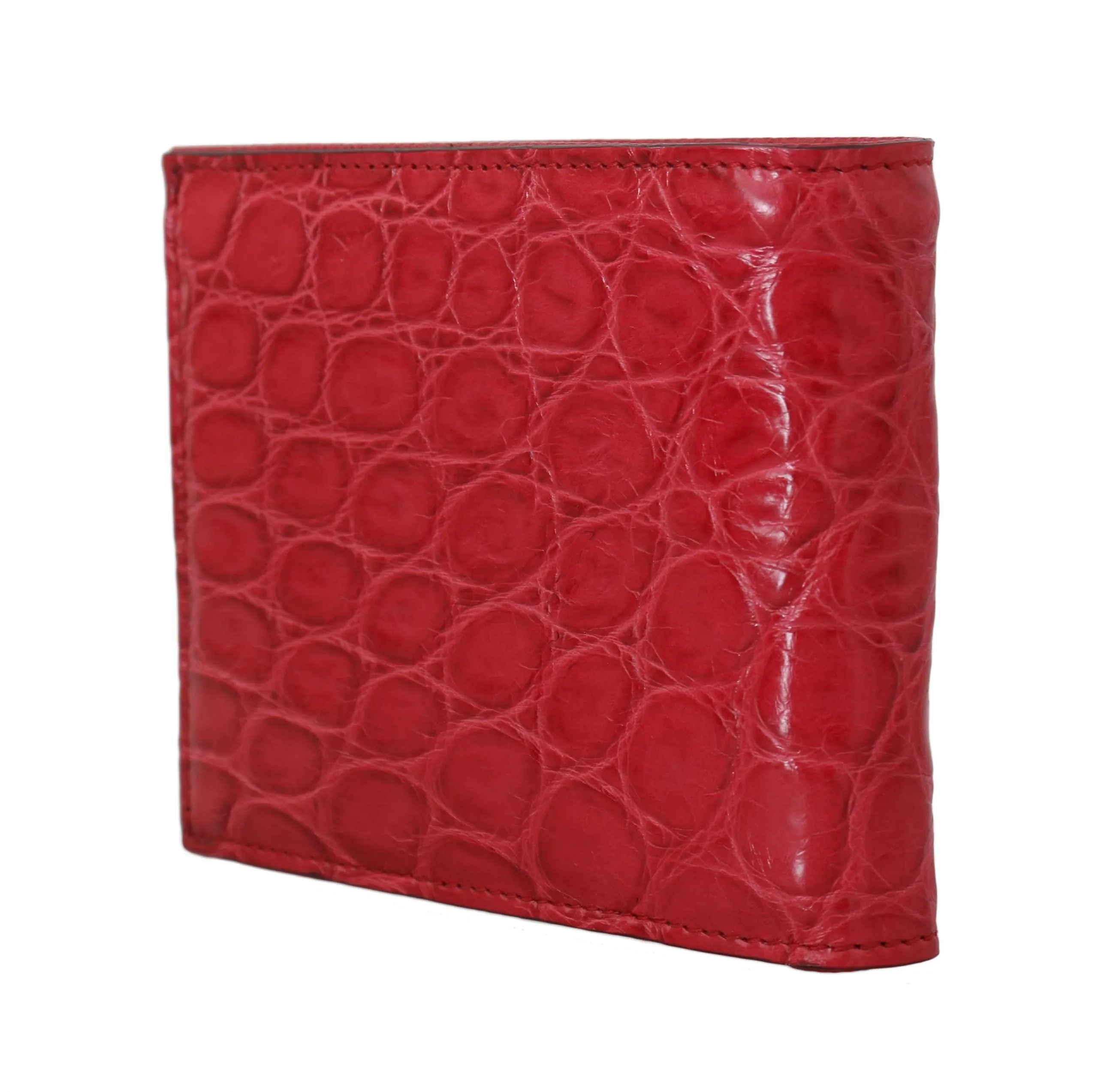 Red Caiman Alligator Cardholder Bifold Mens Wallet