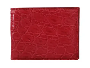 Red Caiman Alligator Cardholder Bifold Mens Wallet