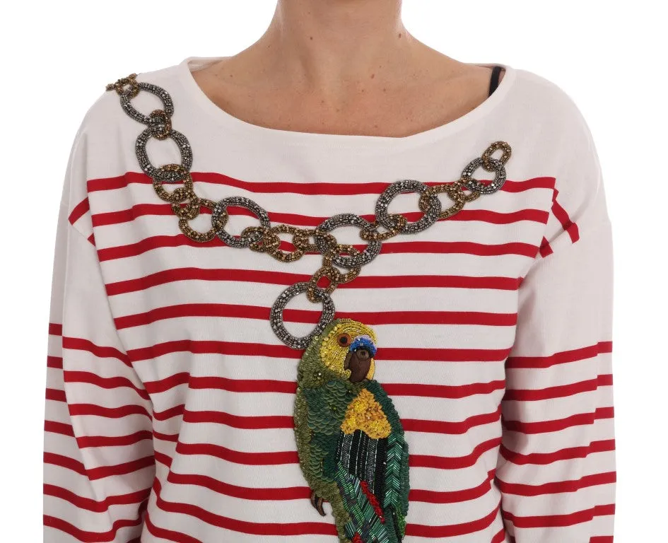 Red Striped Parrot Crystal Blouse