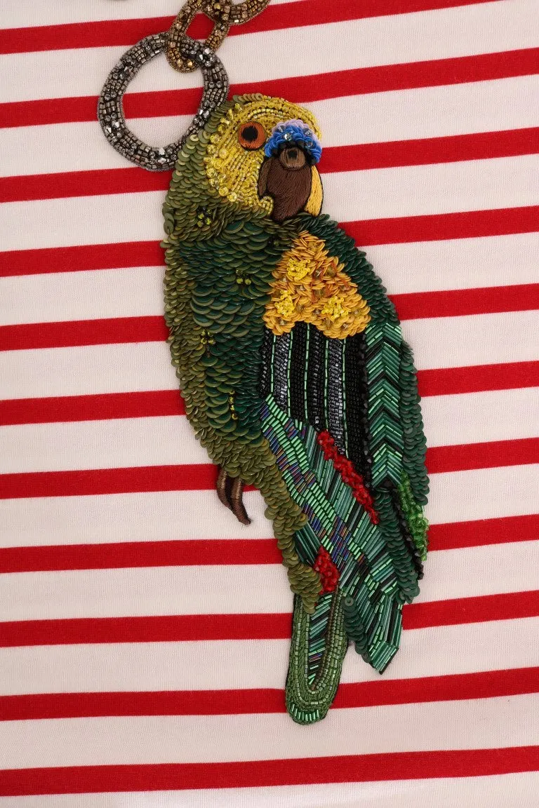 Red Striped Parrot Crystal Blouse