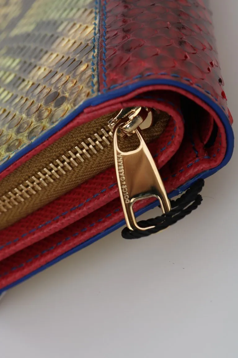 Red Yellow Alligator Python Snakeskin Leather Wallet