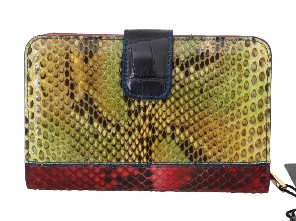 Red Yellow Alligator Python Snakeskin Leather Wallet