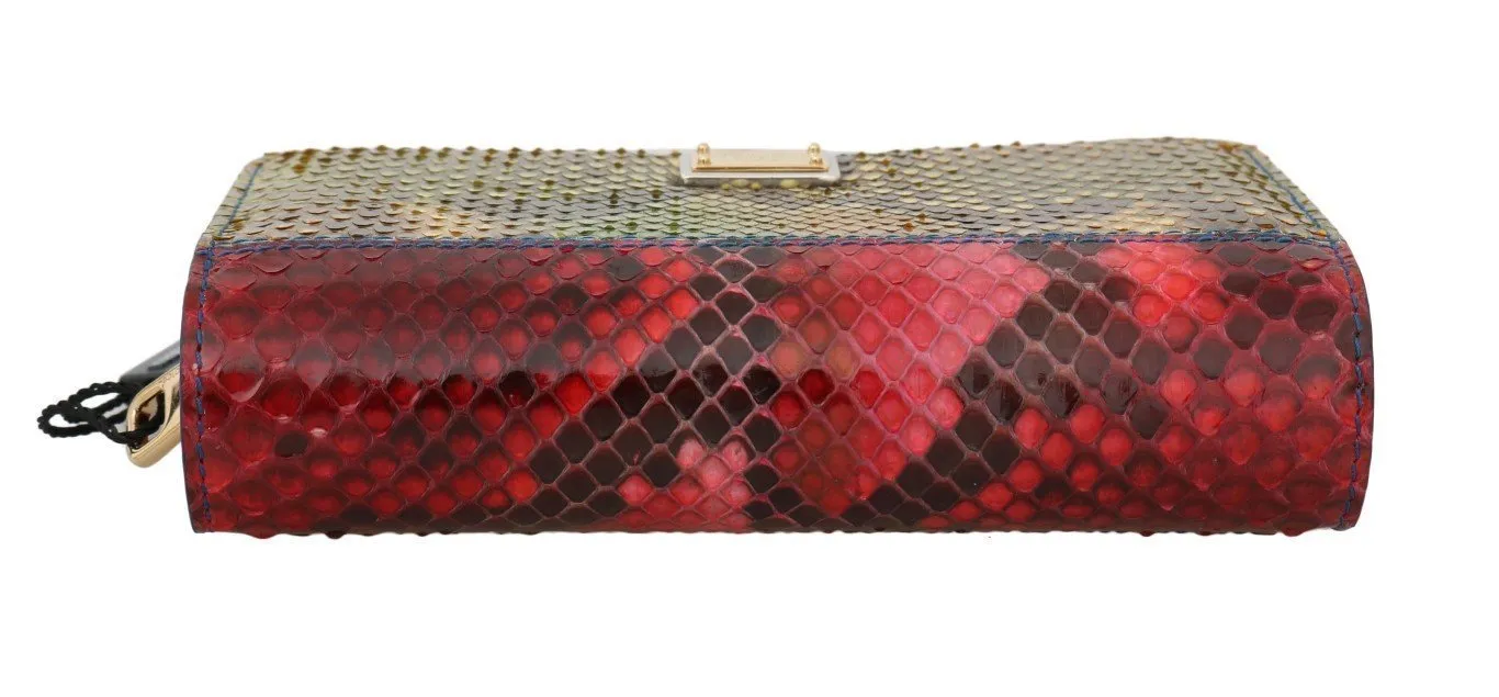 Red Yellow Alligator Python Snakeskin Leather Wallet