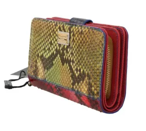 Red Yellow Alligator Python Snakeskin Leather Wallet