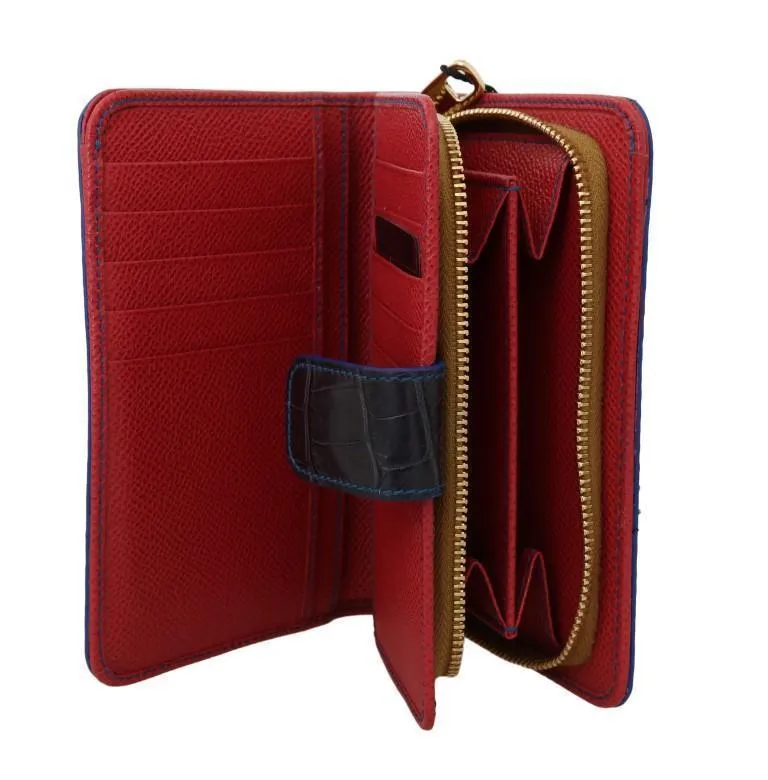 Red Yellow Alligator Python Snakeskin Leather Wallet