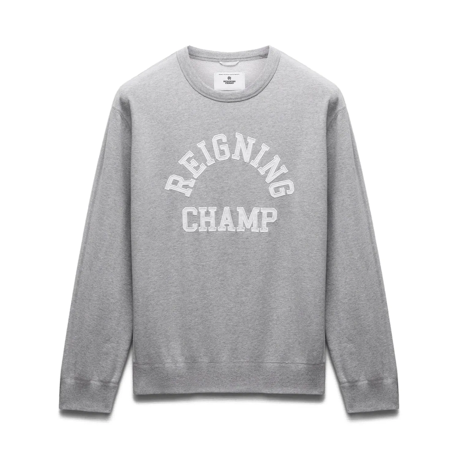 Reigning Champ Men Knit Midweight Terry Classic Arch Logo Crewneck Heather Grey