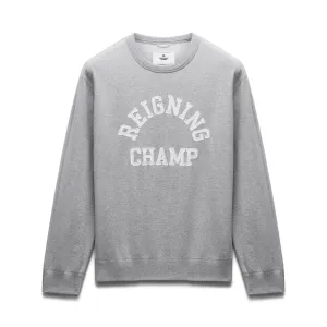 Reigning Champ Men Knit Midweight Terry Classic Arch Logo Crewneck Heather Grey