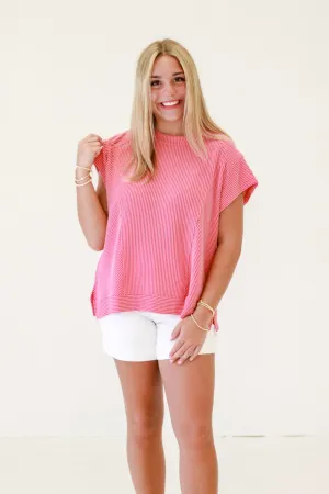 Reining Raspberry Ribbed Top