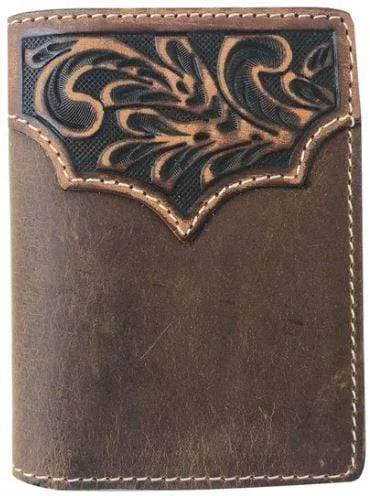 Roper Tri-Fold Wallet Tooled Yoke Tan