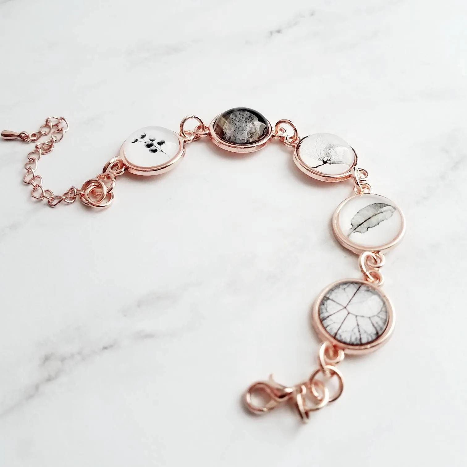 Rose Gold Bracelet, skeleton leaf, botanical jewelry, adjustable chain bracelet, leaf bracelet, rose gold leaves, rose gold leaf, pink gold