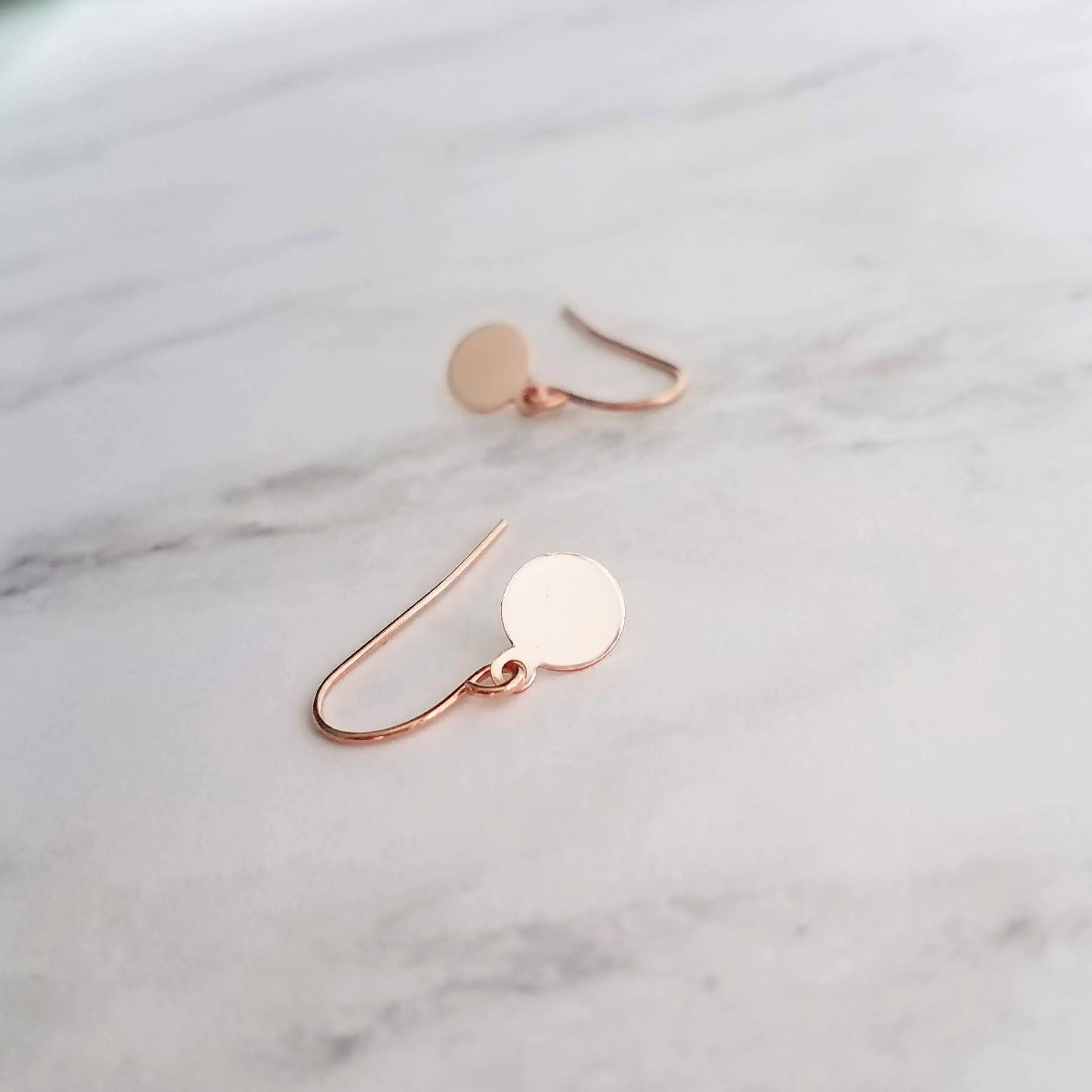 Rose Gold Sequin Earrings, rose gold disk earring, rose gold circle earring, tag earring, round dangle earring, rose gold disc earring plain