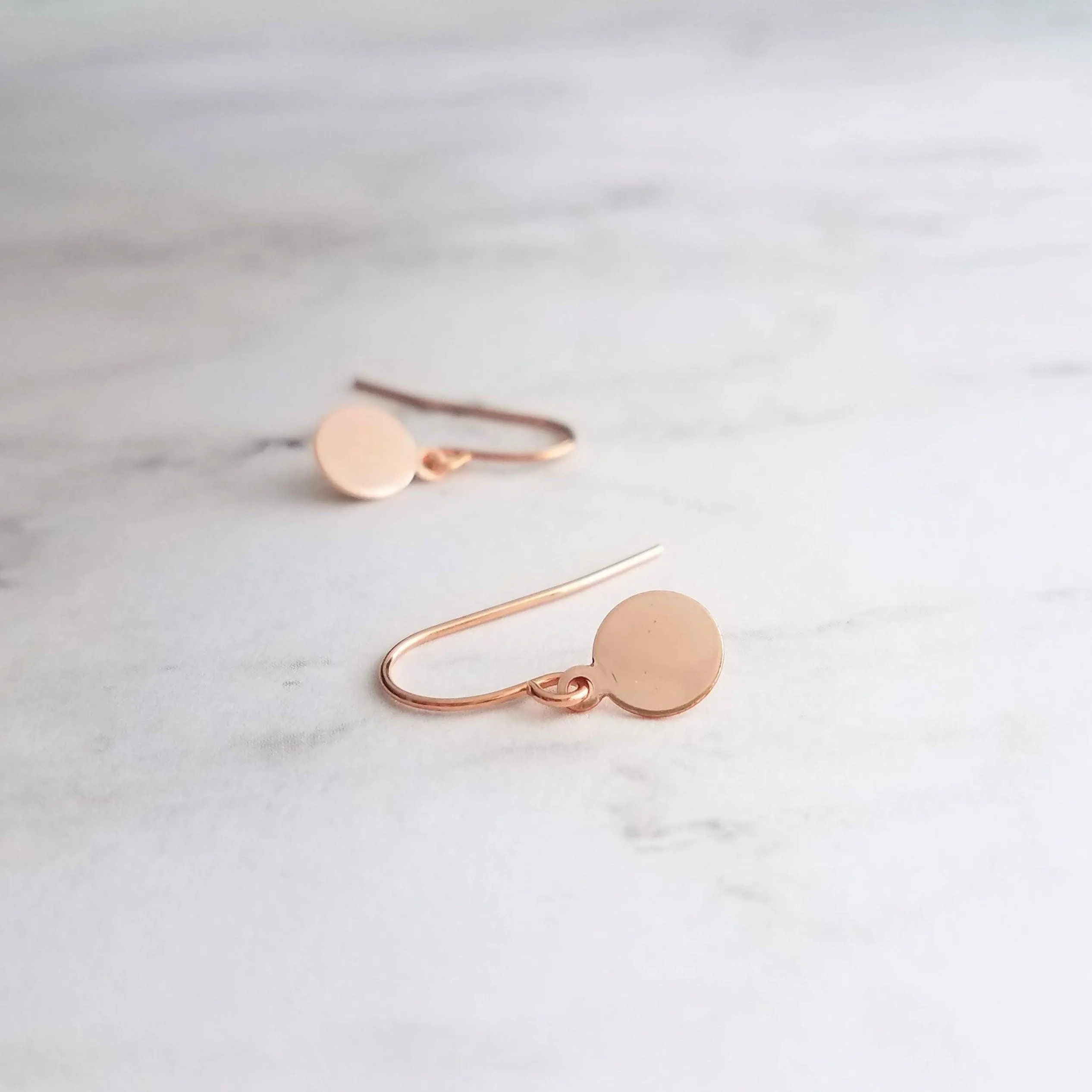 Rose Gold Sequin Earrings, rose gold disk earring, rose gold circle earring, tag earring, round dangle earring, rose gold disc earring plain