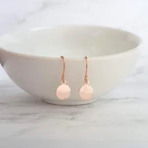 Rose Gold Sequin Earrings, rose gold disk earring, rose gold circle earring, tag earring, round dangle earring, rose gold disc earring plain