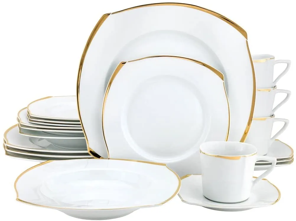 Royalty Porcelain 20-pc Bone China Dinner Set White with Gold Decor