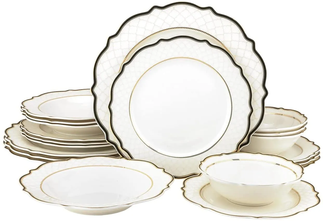 Royalty Porcelain 20-pc Bone China Dinner Set White with Gold Rim