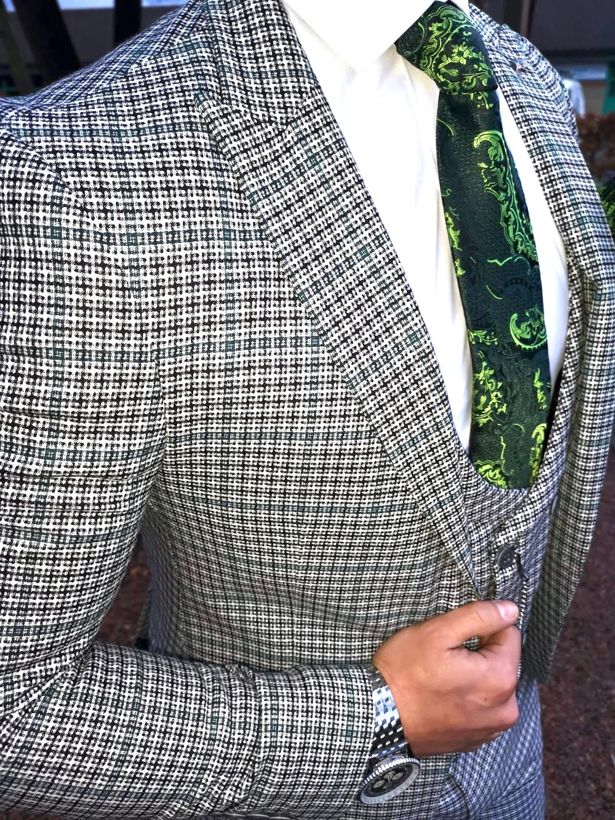 Royston - Green/White/Black 3 Piece Suit