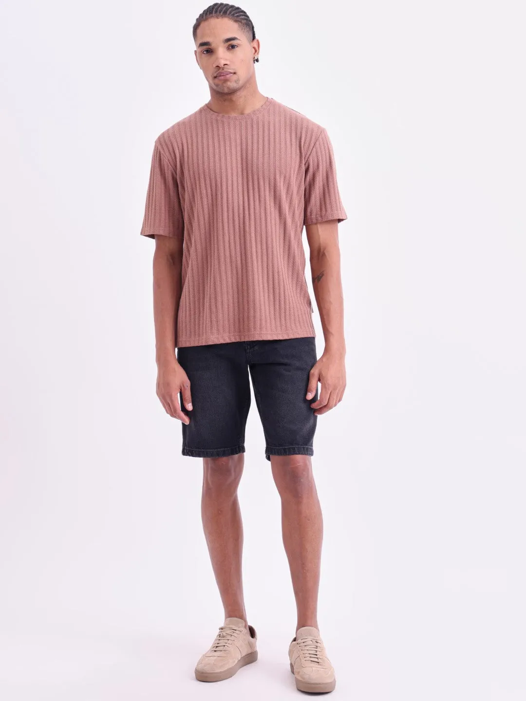 Rust Plain Cotton Round Neck T-Shirt