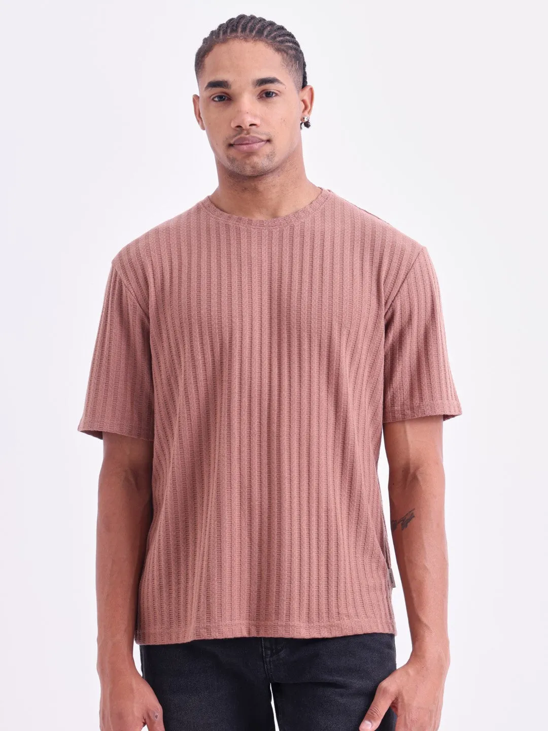Rust Plain Cotton Round Neck T-Shirt